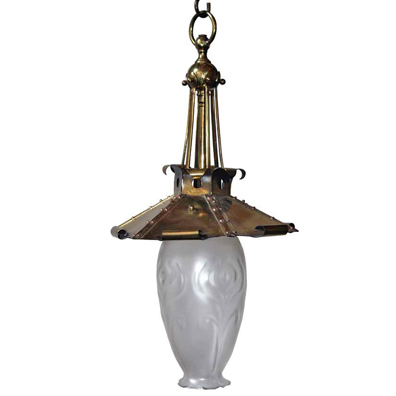 Arts and Crafts Ceiling Pendant with Frosted and Fluted Glass Shade