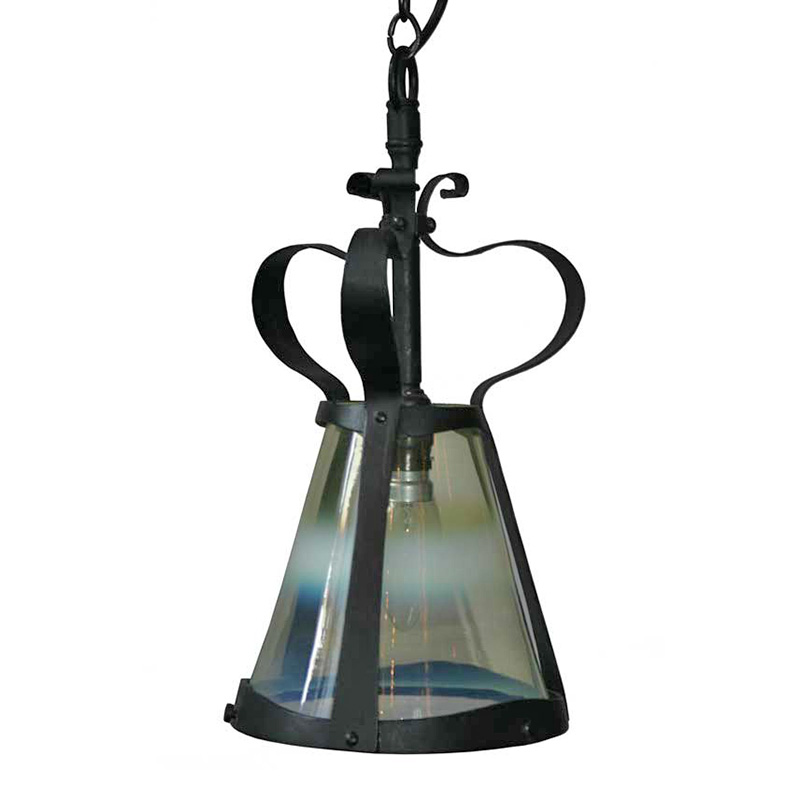 Art Nouveau Wrought Iron Lantern with a Green Vaseline Glass Liner