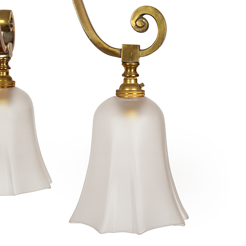 Art Deco Scrolling Arm Ceiling Pendant with Four Frosted and Fluted Glass Shades