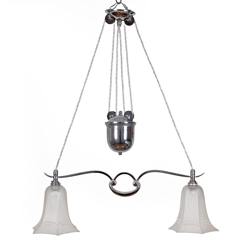 Art Deco Chromium Plated Rise and Fall Ceiling Pendant Light