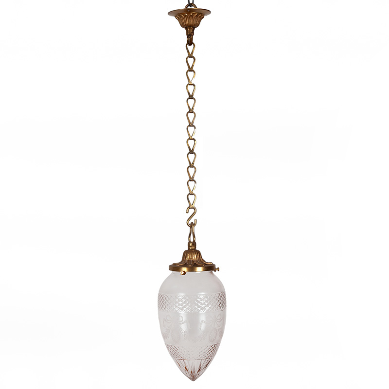 Edwardian Frosted and Cut Glass Dome Ceiling Light Decorated with Ribbon Tied Floral Swags