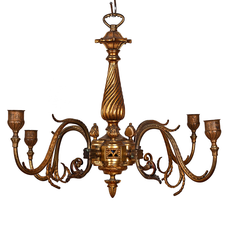 Victorian Gilded Cast Brass Candelabra with Decorative Centre Column (c.1850)