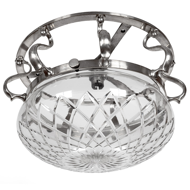 Art Nouveau Silver Plated Ceiling Pendant Light with Cut Crystal Glass Shade