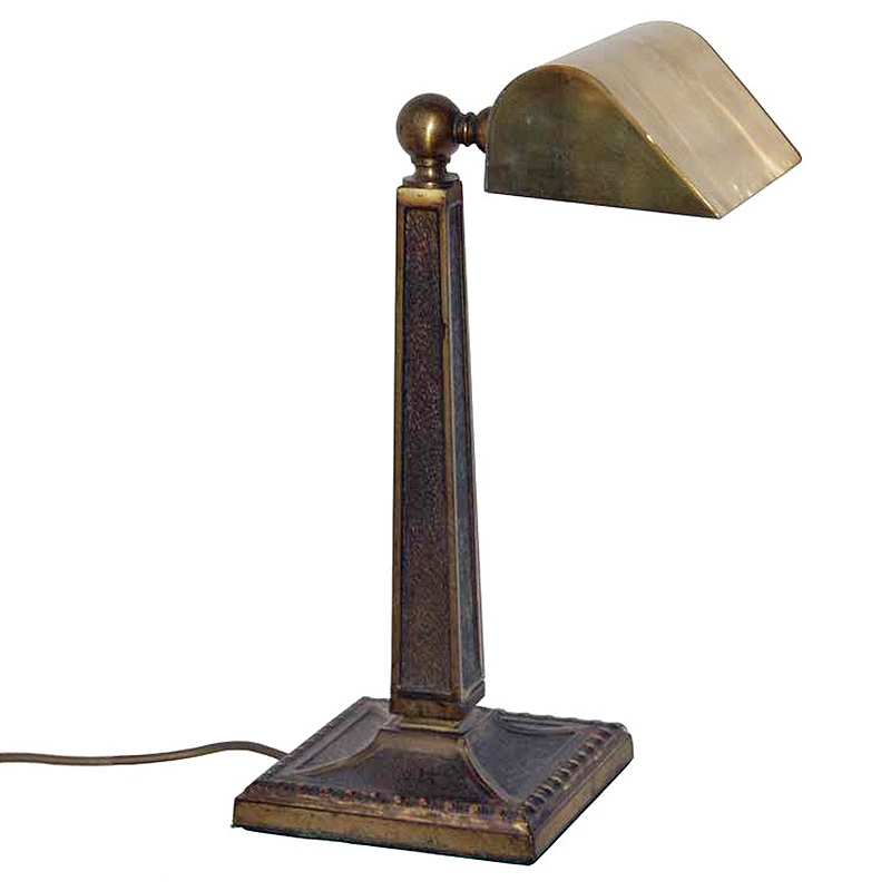 Edwardian Brass Desk Lamp with Trough Shaped Shade