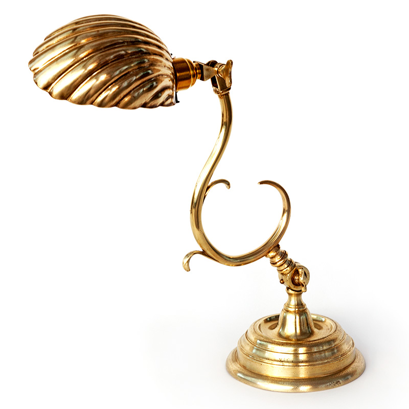 Art Deco Brass Desk Lamp with Brass Clam Shell Shade