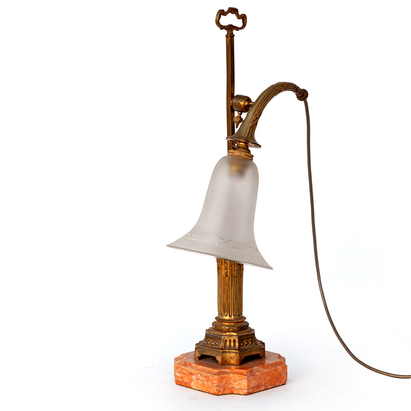 Edwardian Guilded Cast Brass Table Lamp with Glass Bell-Shade