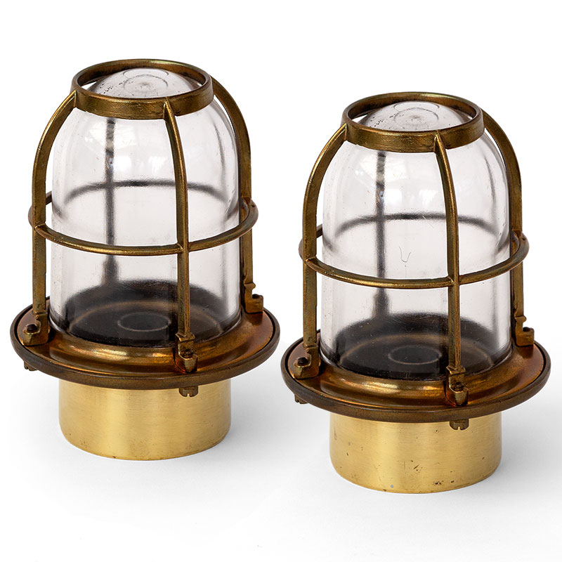 Pair of Cast Brass Indoor Nautical Flush Mounted Bulkhead Lights (c.1930)