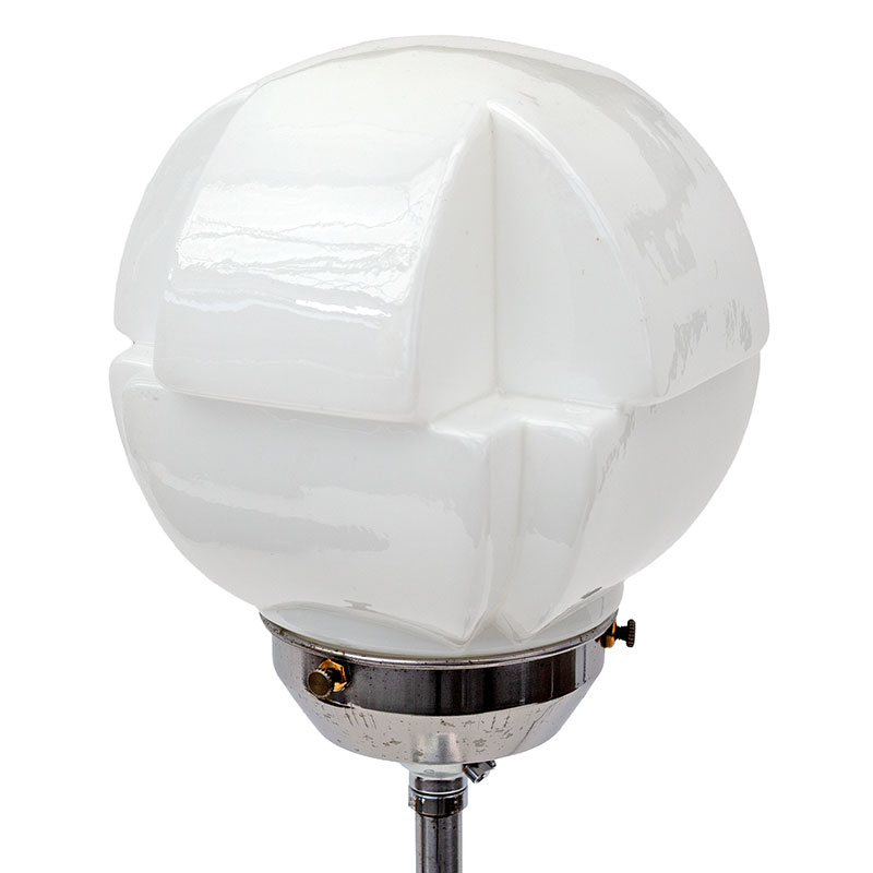 Art Deco Chromium Plated Cast Brass Table Lamp with Opal Angular Glass Shade