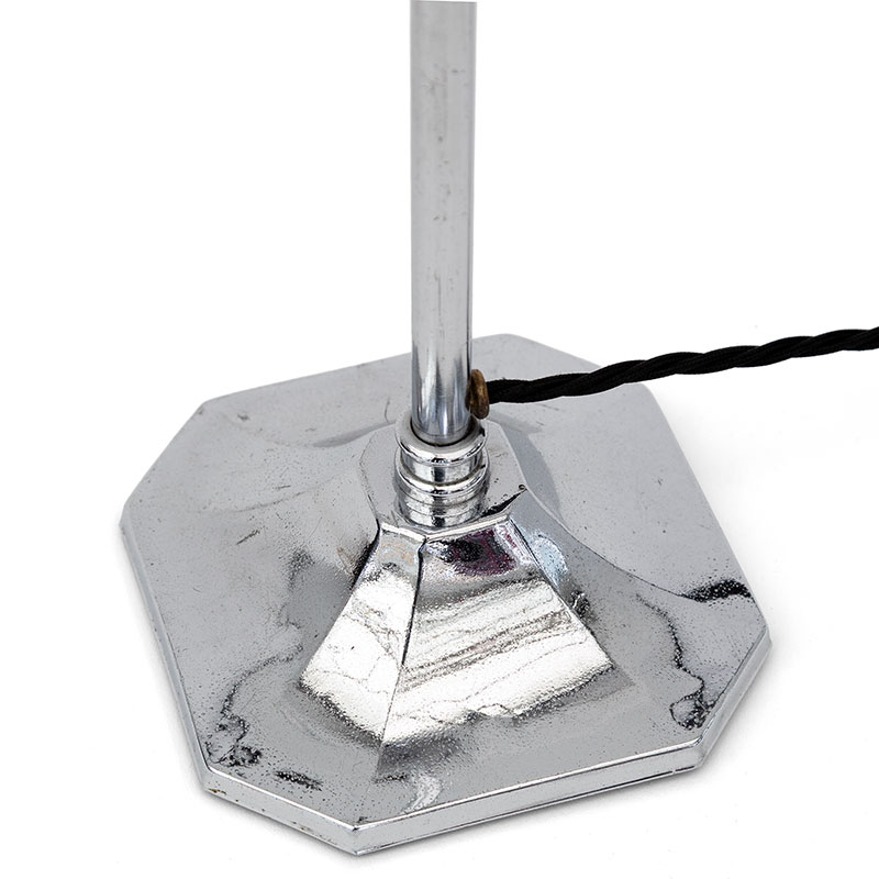 Art Deco Chromium Plated Cast Brass Table Lamp with Opal Angular Glass Shade