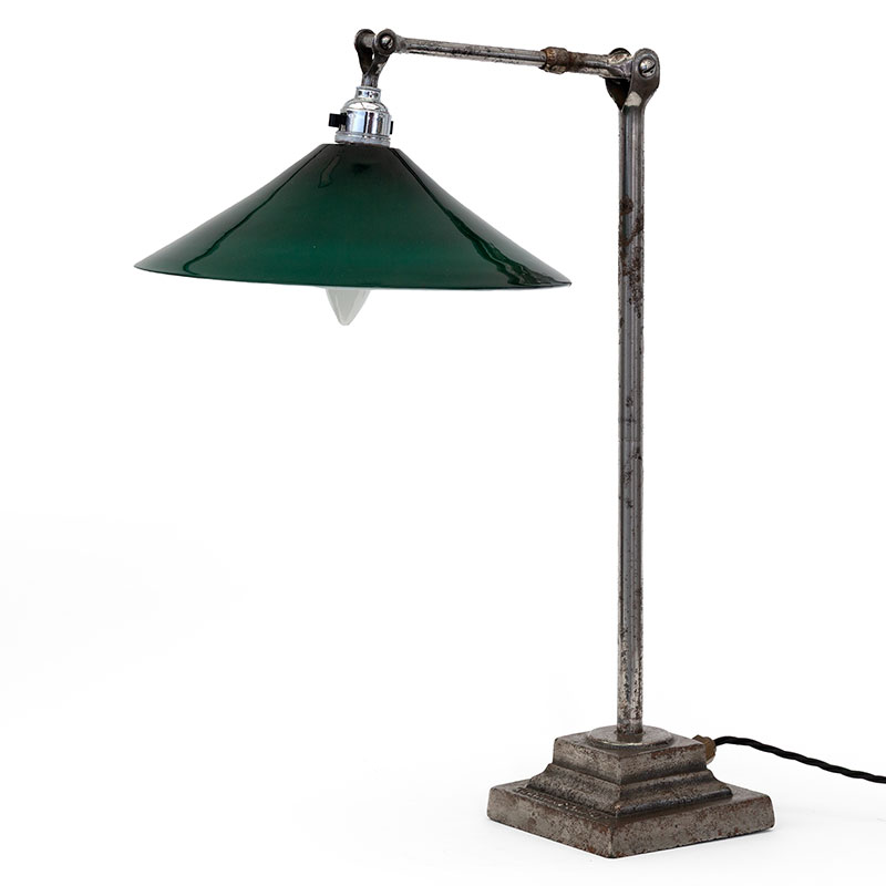 Dugdill Wrought Iron Desk Lamp with a Green Glass Shade