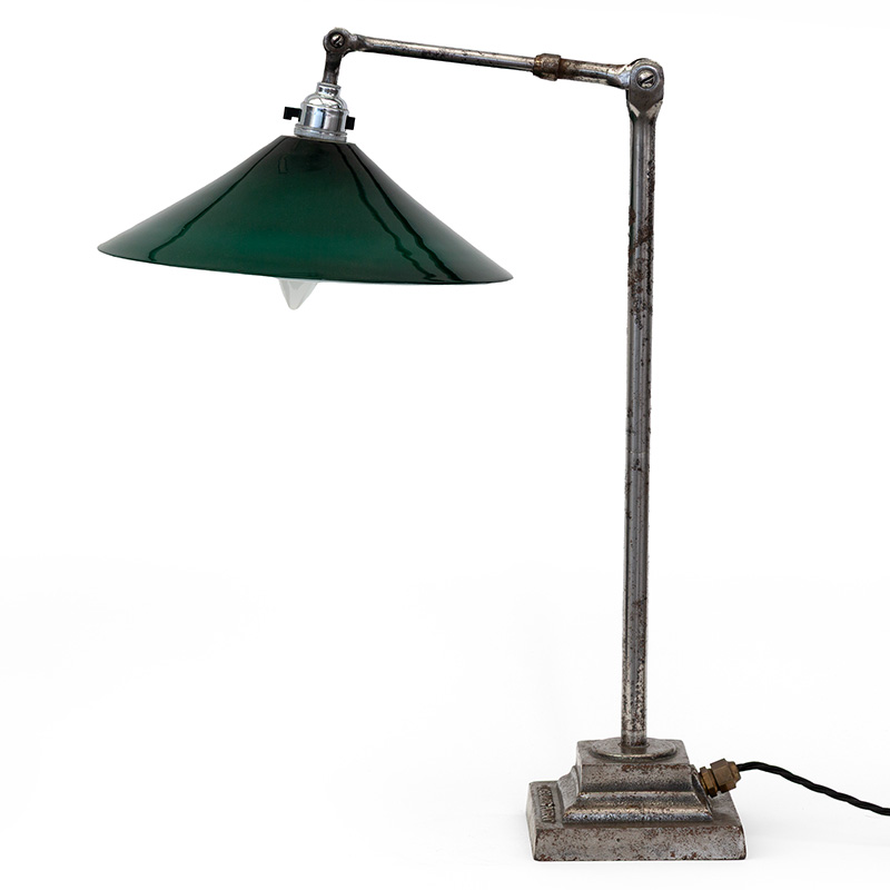 Dugdill Wrought Iron Desk Lamp with a Green Glass Shade