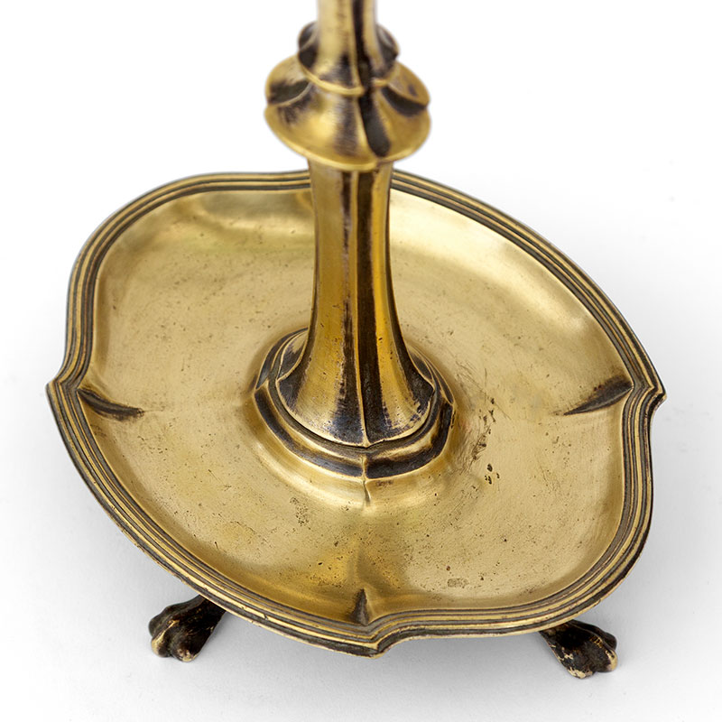 Edwardian Cast Brass Table Lamp with Clear and Green Glass Shade