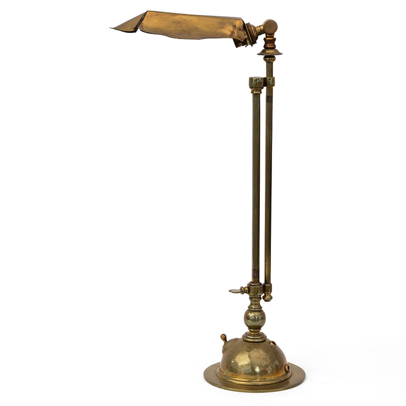 Art Nouveau Cast Brass Desk Lamp on a Telescopic Column with Cut Away Brass Shade