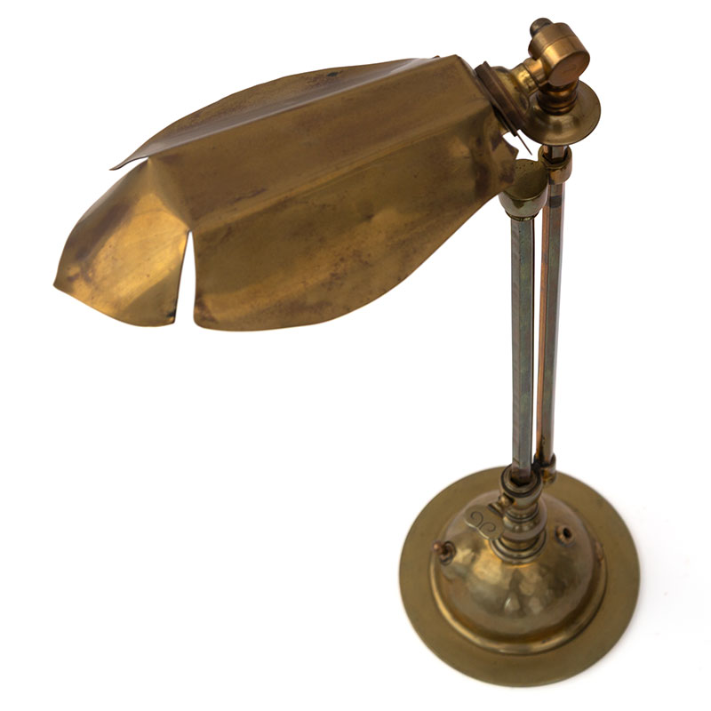 Art Nouveau Cast Brass Desk Lamp on a Telescopic Column with Cut Away Brass Shade