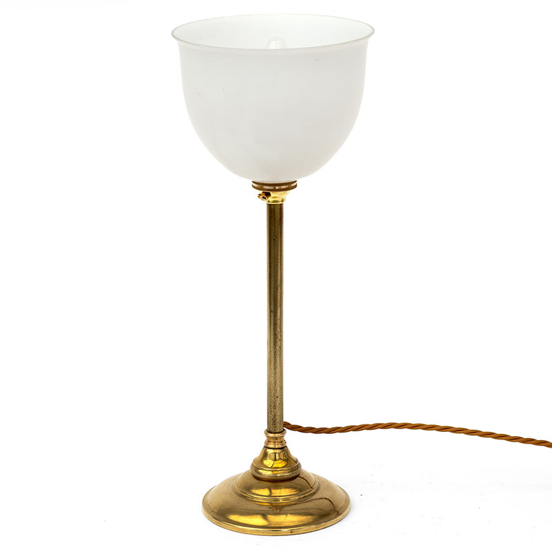 Art Deco Brass Table Lamp with an Opal Semi Circular Glass Shade