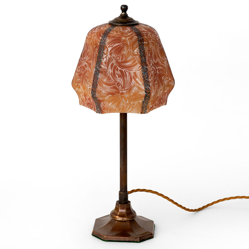 Art Deco Copper Oxidised Brass Table Lamp in the Style of Eric Ravilious