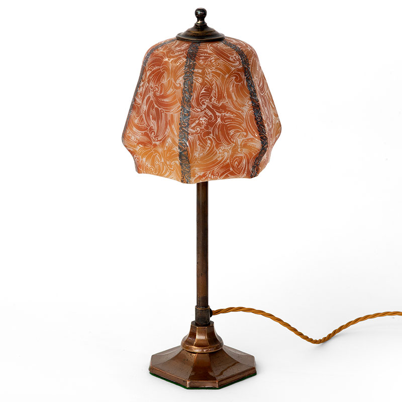 Art Deco Copper Oxidised Brass Table Lamp in the Style of Eric Ravilious