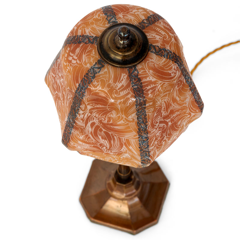 Art Deco Copper Oxidised Brass Table Lamp in the Style of Eric Ravilious