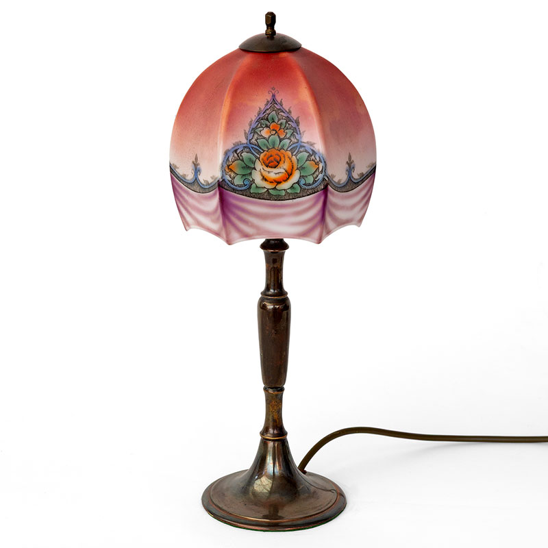 Art Deco Patinated Cast Brass Table Lamp with Hexagonal Glass Shade