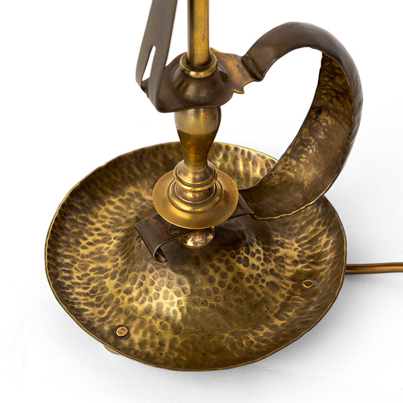 W.A.S. Benson Adjustable Brass Table Lamp with Clam Shell Shade