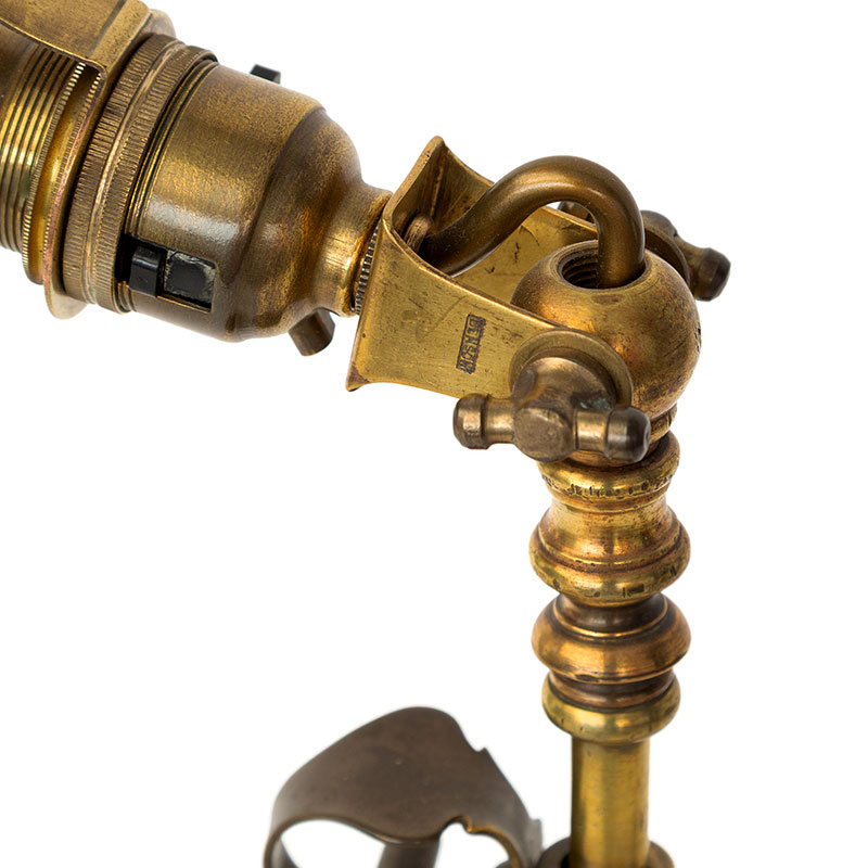 W.A.S. Benson Adjustable Brass Table Lamp with Clam Shell Shade