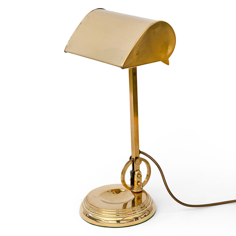 Art Deco Brass Adjustable Desk Lamp with Trough Shaped Shade (c.1925)