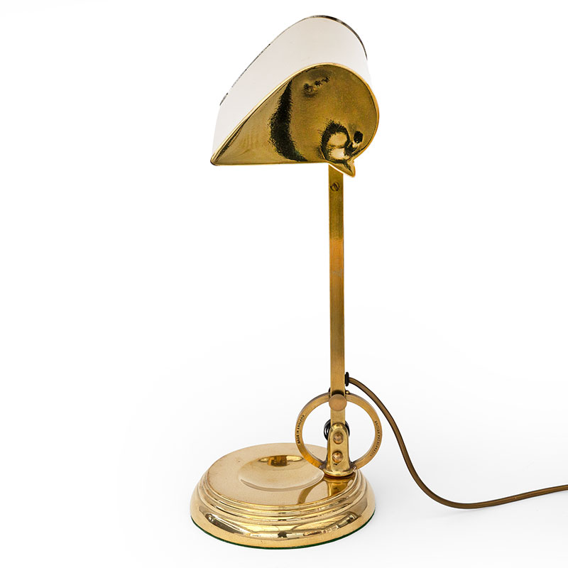 Art Deco Brass Adjustable Desk Lamp with Trough Shaped Shade