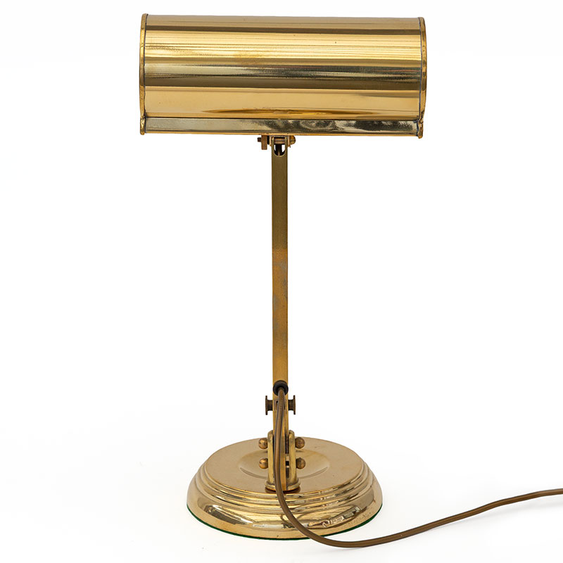 Art Deco Brass Adjustable Desk Lamp with Trough Shaped Shade