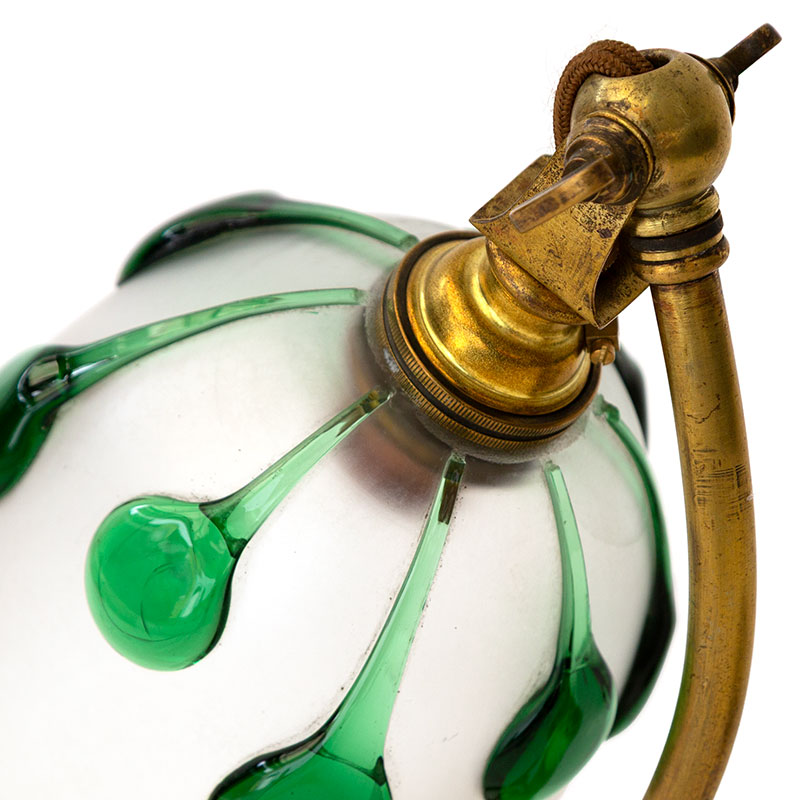 Art Nouveau Benson Table Lamp in Cast Brass with Fluted Bell Shaped Glass Shade