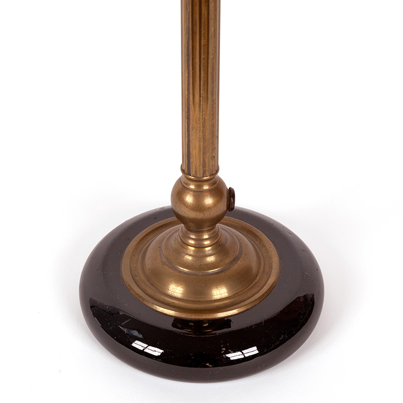 Edwardian Brass Table Lamp on Black China Base with Reeded Column and Cut Glass Globe