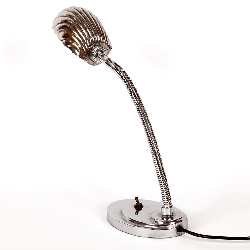 Art Deco Chromium Plated Adjustable Desk Lamp with Clam Shell Shade