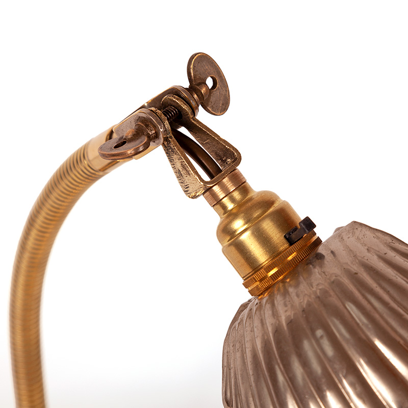 Art Deco Brass and Chrome Desk Lamp with Clam Shell Shade Clamp Base and Adjustable Arm and Shade