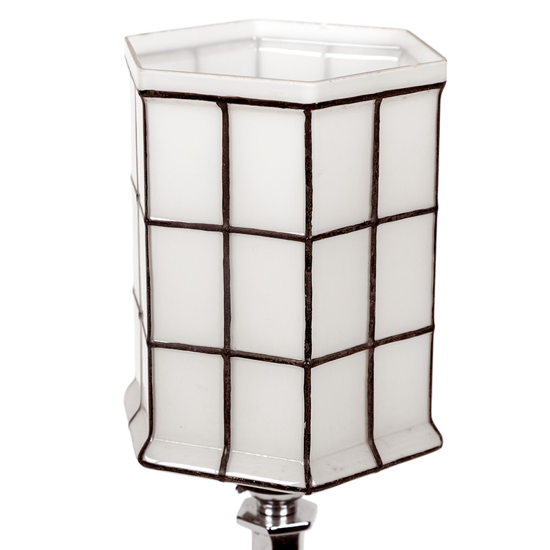 Art Deco Chromium Plated Table Lamp with Hand Painted Hexagonal Opal Glass Shade