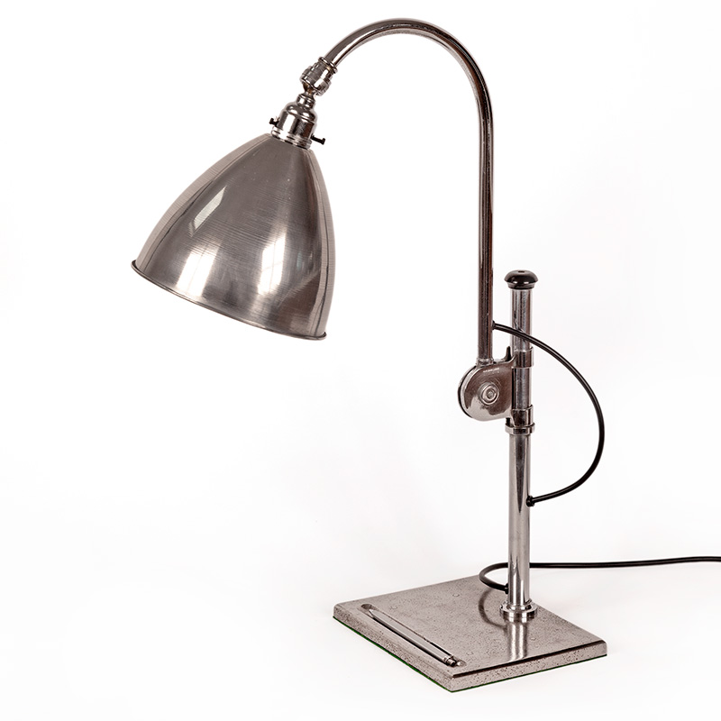 Art Deco Adjustable Chromium Plated Desk Lamp with Spun Aluminium Shade (c.1930)