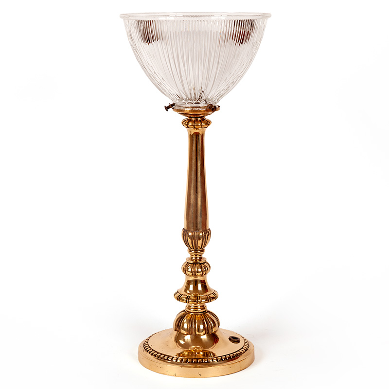 Edwardian Cast Brass Table Lamp Fitted with a Prismatic Glass Shade (c.1915)