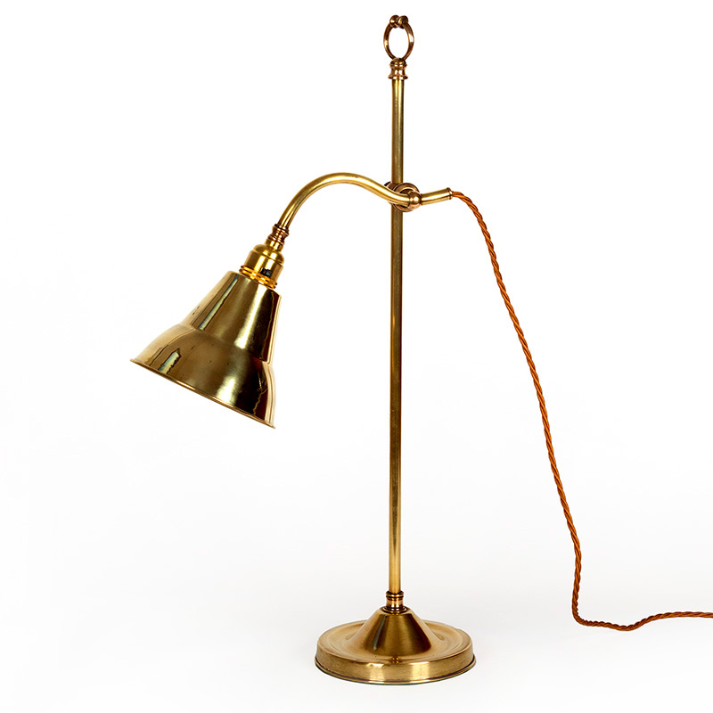 Art Deco Swan Necked Arm Desk Lamp with Coolie Shaped Brass Shade (c.1930)