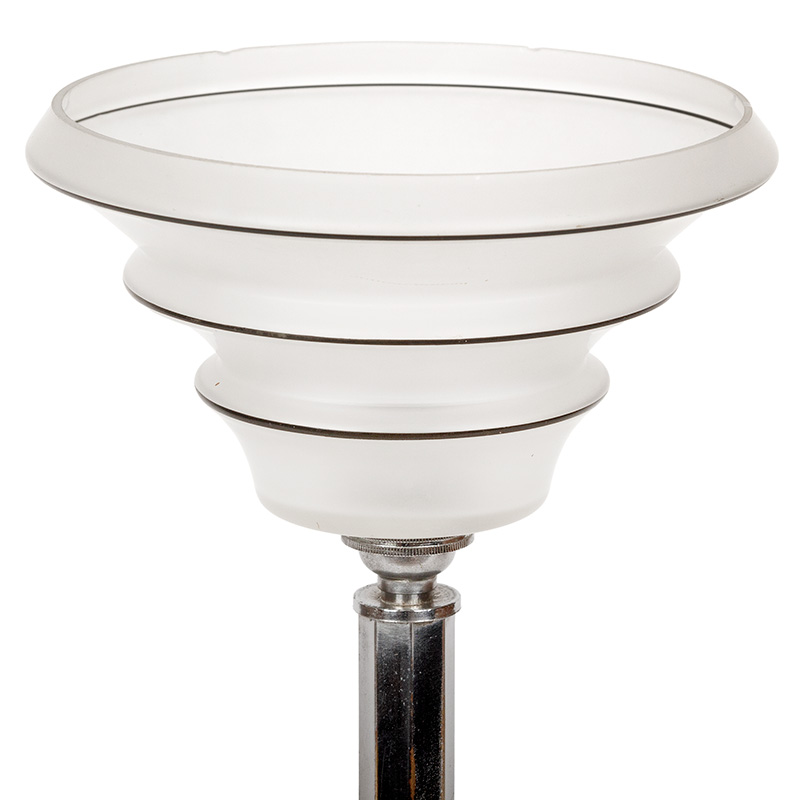 Art Deco Chromium Plated Brass Table Lamp with Frosted Cone Shaped Glass Shade