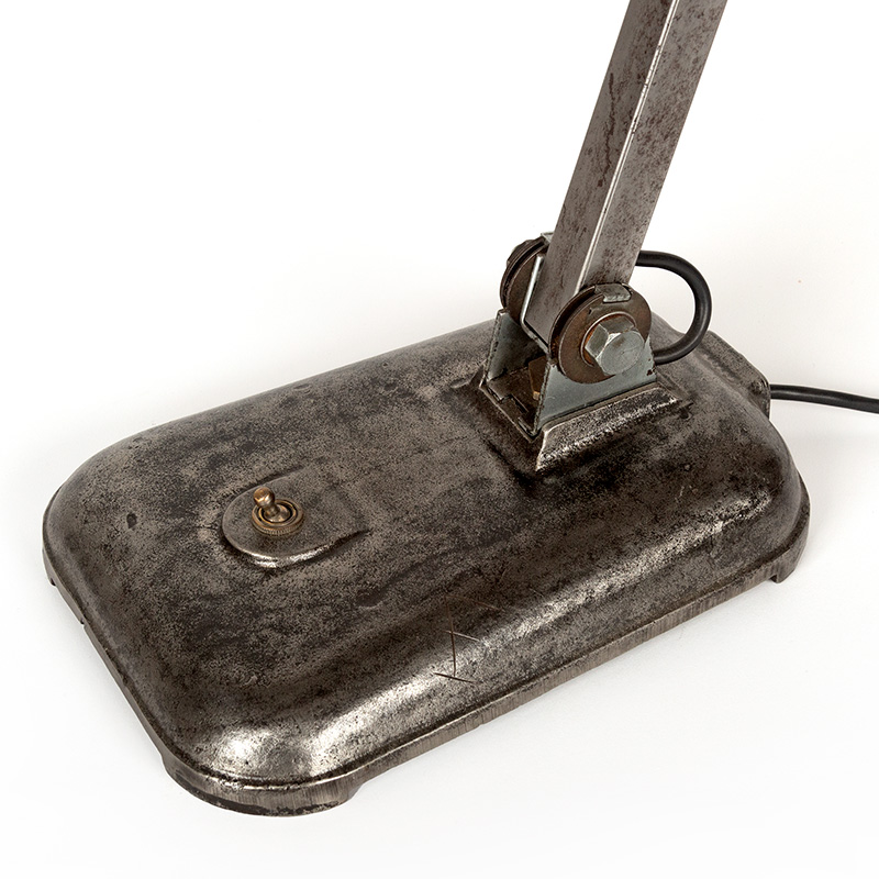 Art Deco Cast Iron Adjustable Desk Lamp with Green Enamel Shade