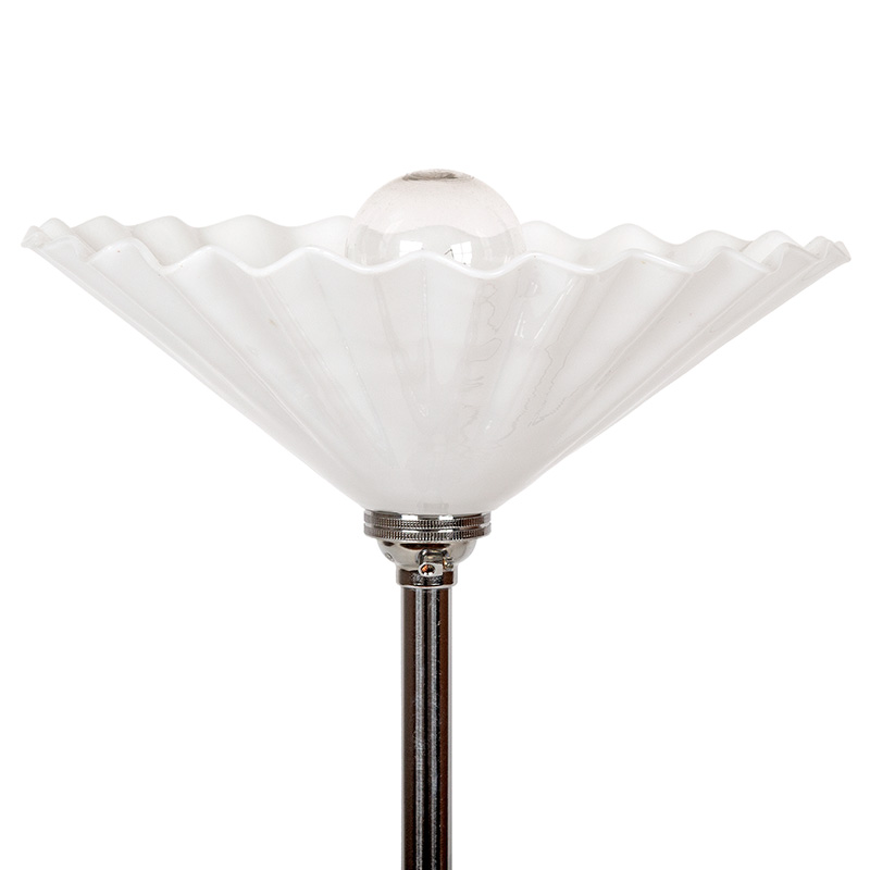Art Deco Chromium Plated Table Uplighter with a Conical Pleated Opal Glass Shade