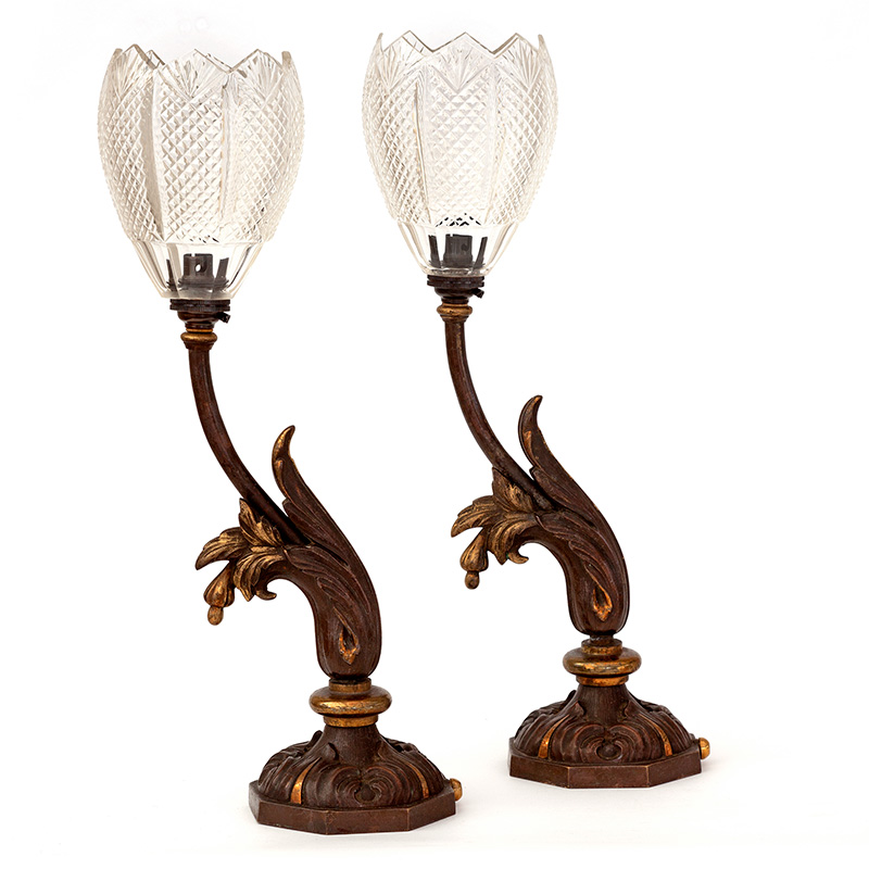 Pair of Decorative Victorian Table Lamps with Cut Crystal Shades