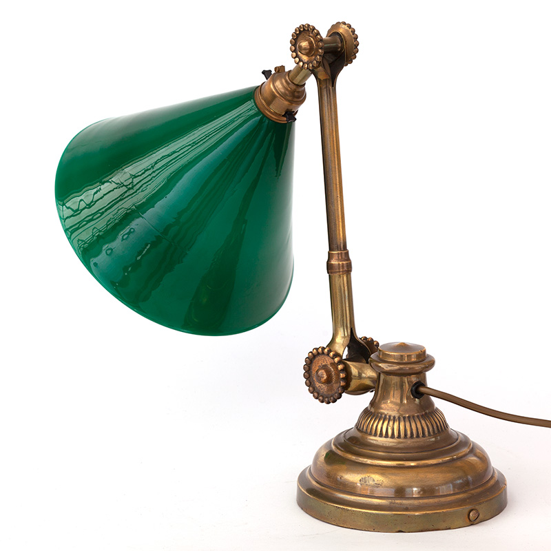 Art Deco Brass Desk Lamp with Original Opal Glass Shade