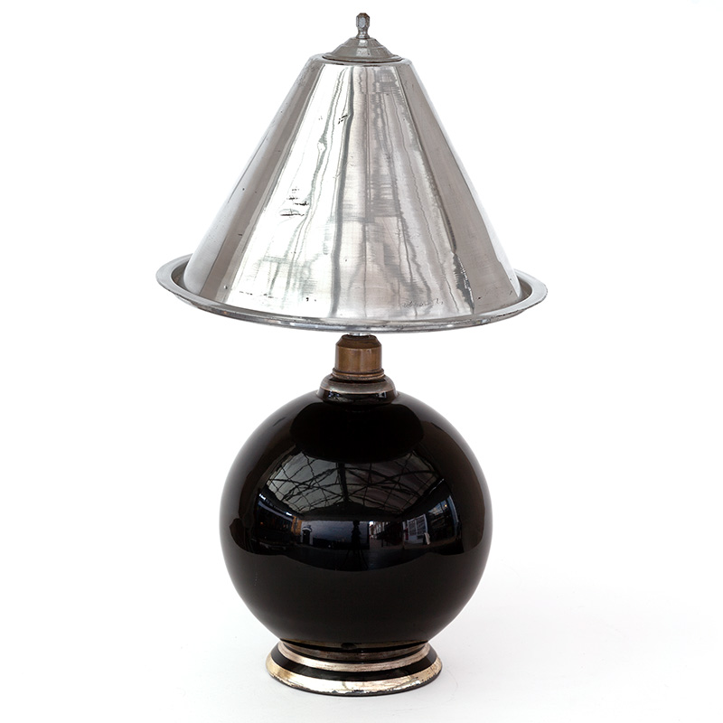 Art Deco Table Lamp in Glass with Aluminium Shade