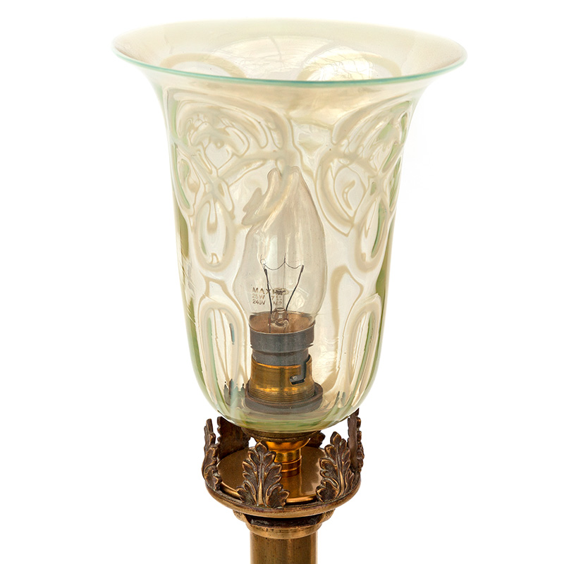 Brass Art Nouveau Table Lamp with Vaseline Glass Shade of Freeform Design