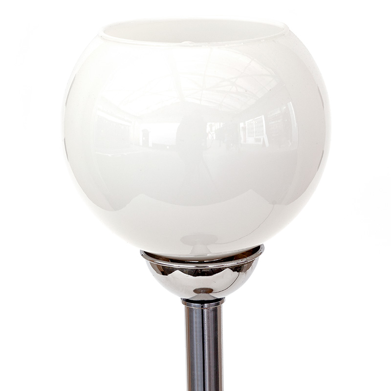 Art Deco Chromium Plated Table Lamp with Opal Semi Sphere Shaped Glass Shade