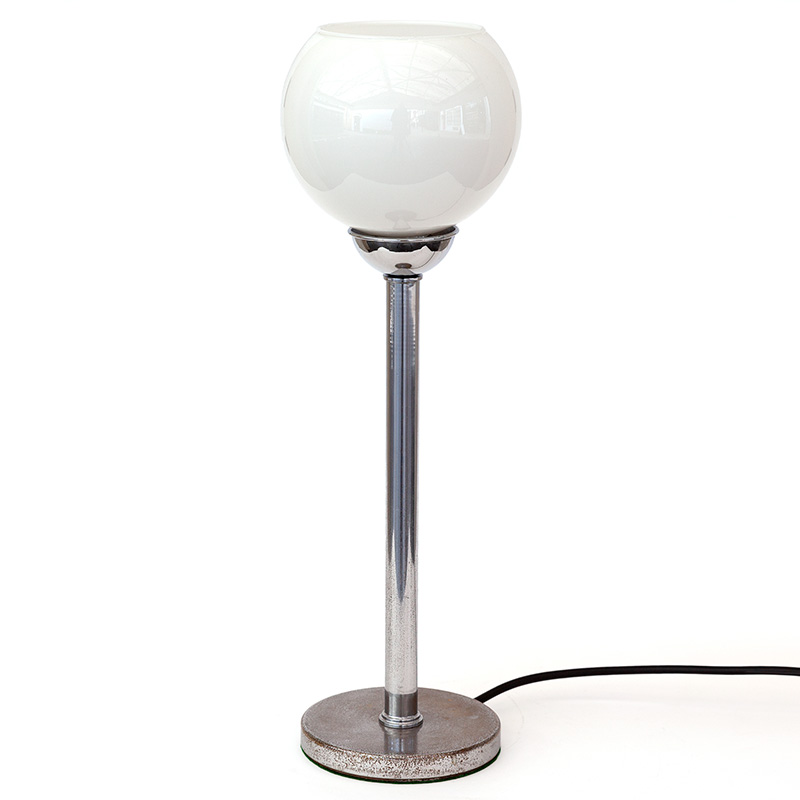 Art Deco Chromium Plated Table Lamp with Opal Semi Sphere Shaped Glass Shade