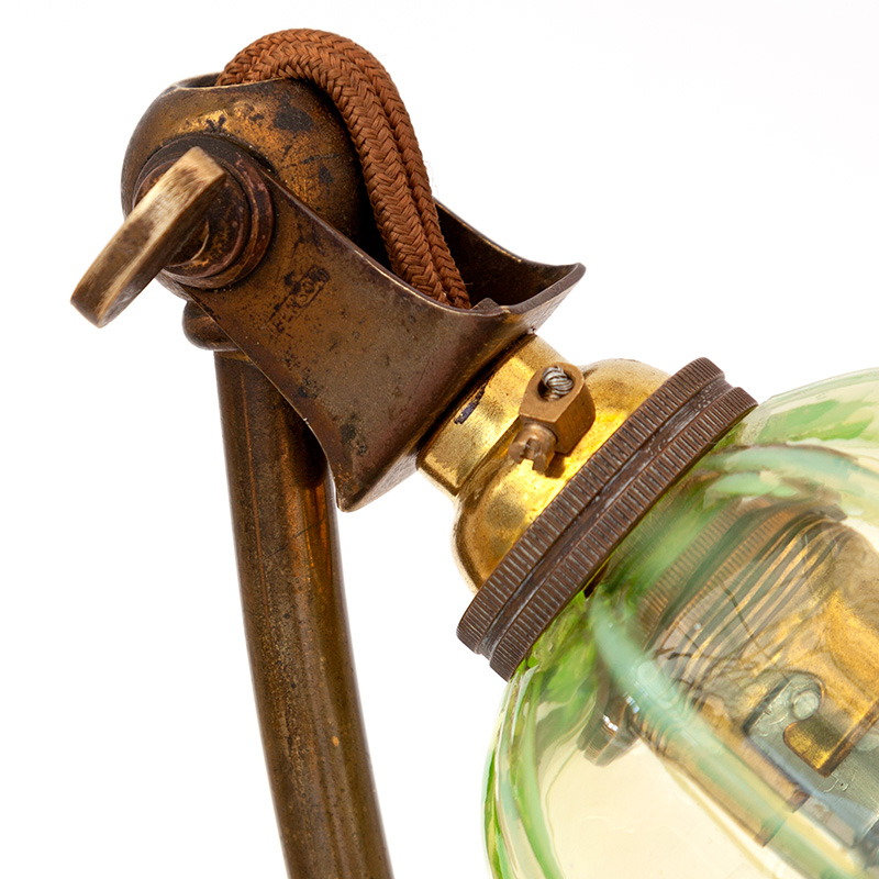 Benson Art Nouveau Adjustable Brass Table Lamp with Vaseline Glass Shade
