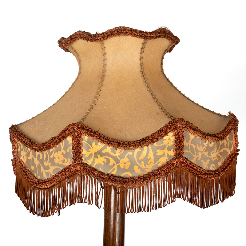 Art Deco Wooden Floor Lamp with Decorative Parchment and Vellum Lamp Shade