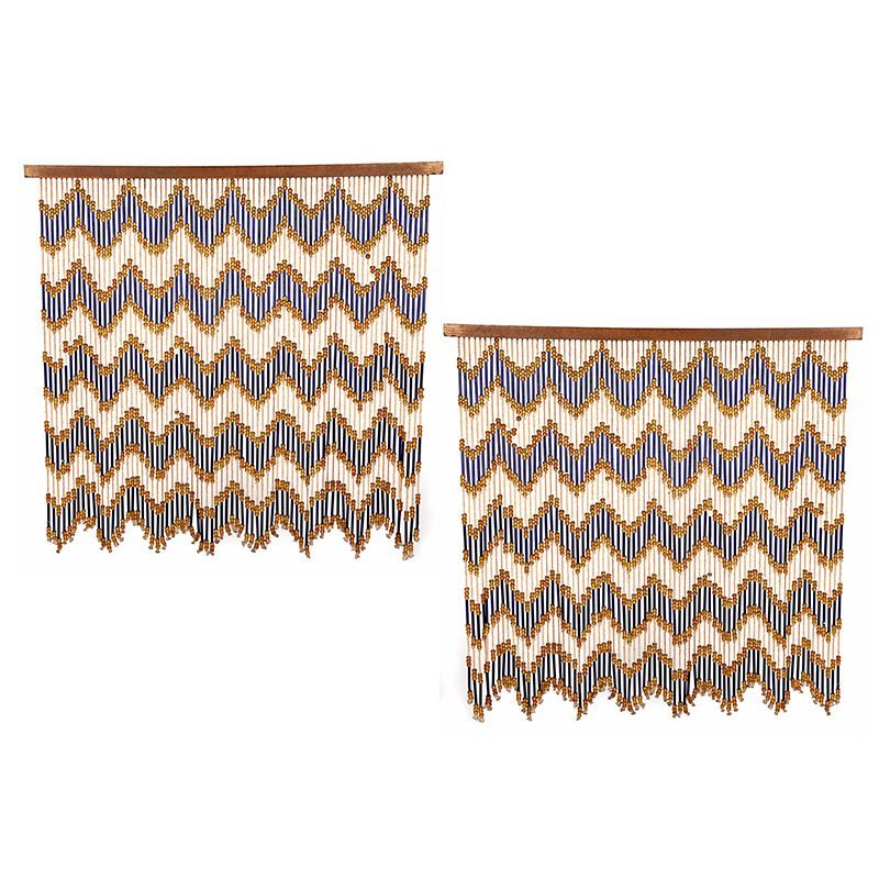 Pair of Art Deco beaded curtains. Hand assembled glass beads mounted in the original horizontal wooden frames. (c.1925).