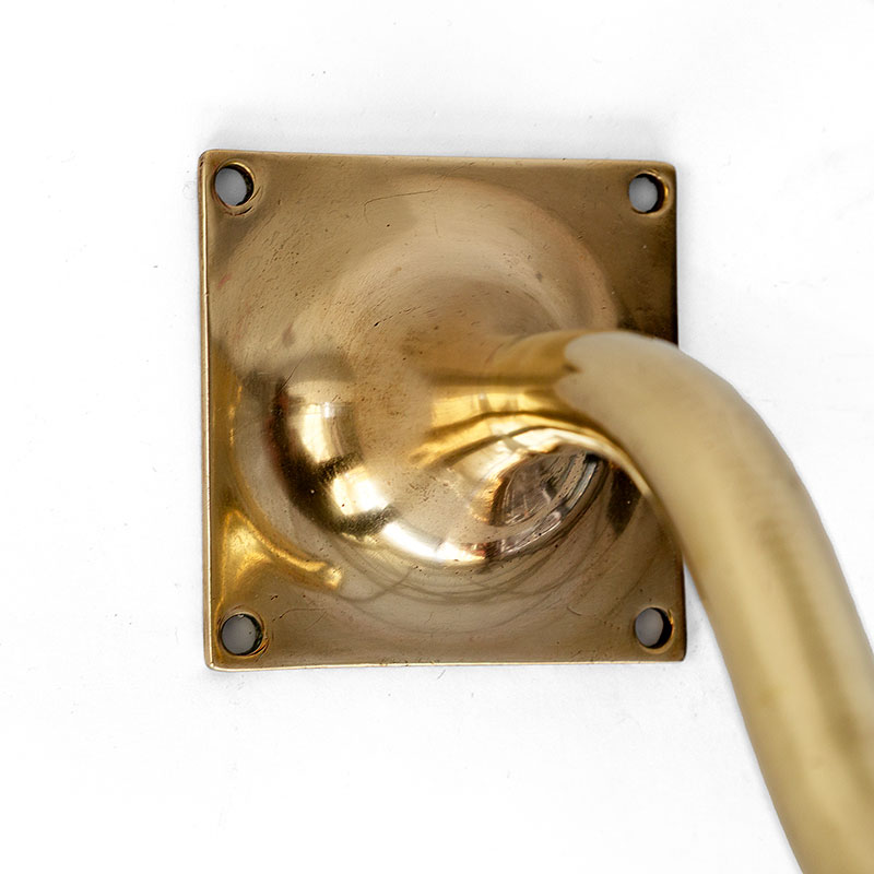 Pair of Art Deco Cast Brass Swan Necked Wall Lights with Opal Bell Shaped Glass Shades