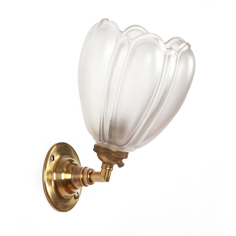 Brass Art Deco Bijou Wall Light with Frosted and Moulded Glass Shade (c.1925)